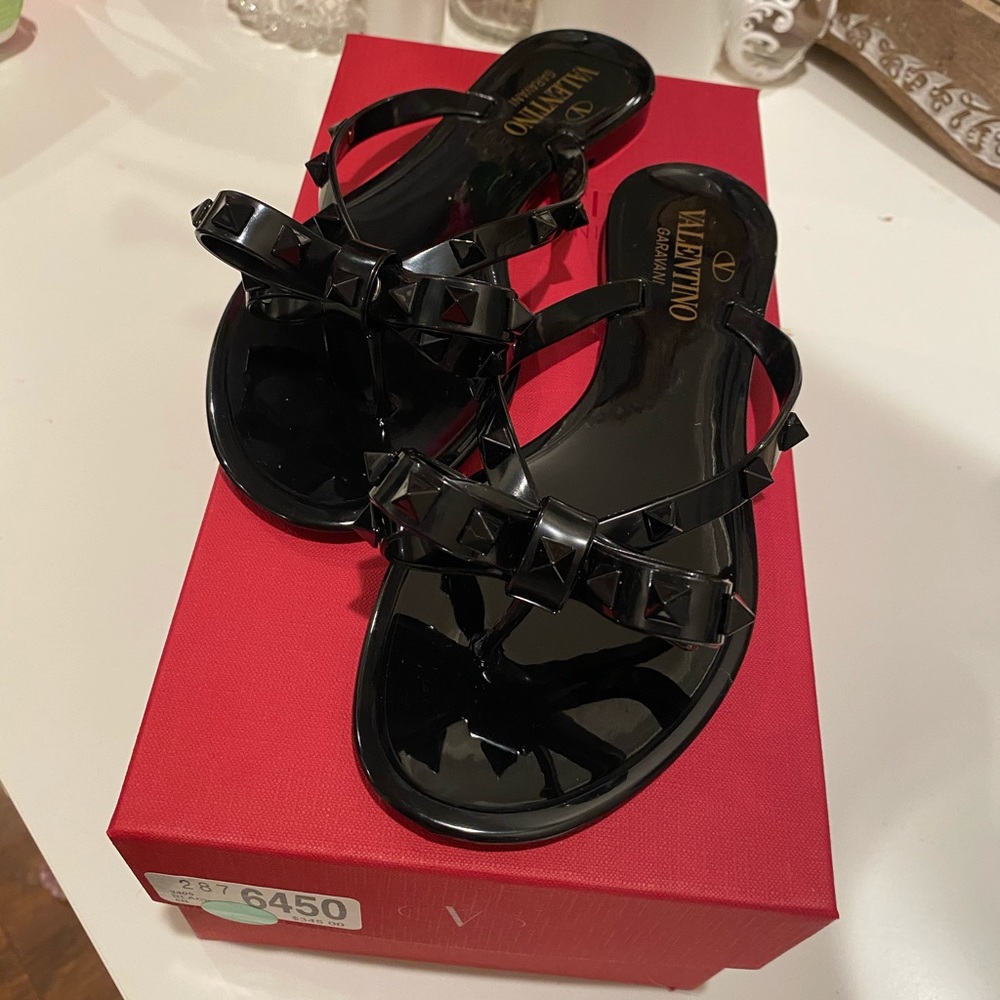 Valentino All Black Rock Stud Flats